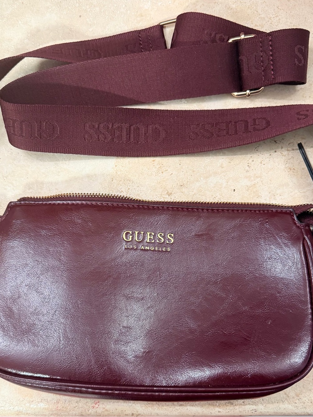 GUESS Men's Burgundy Belt Bag with Branded Strap